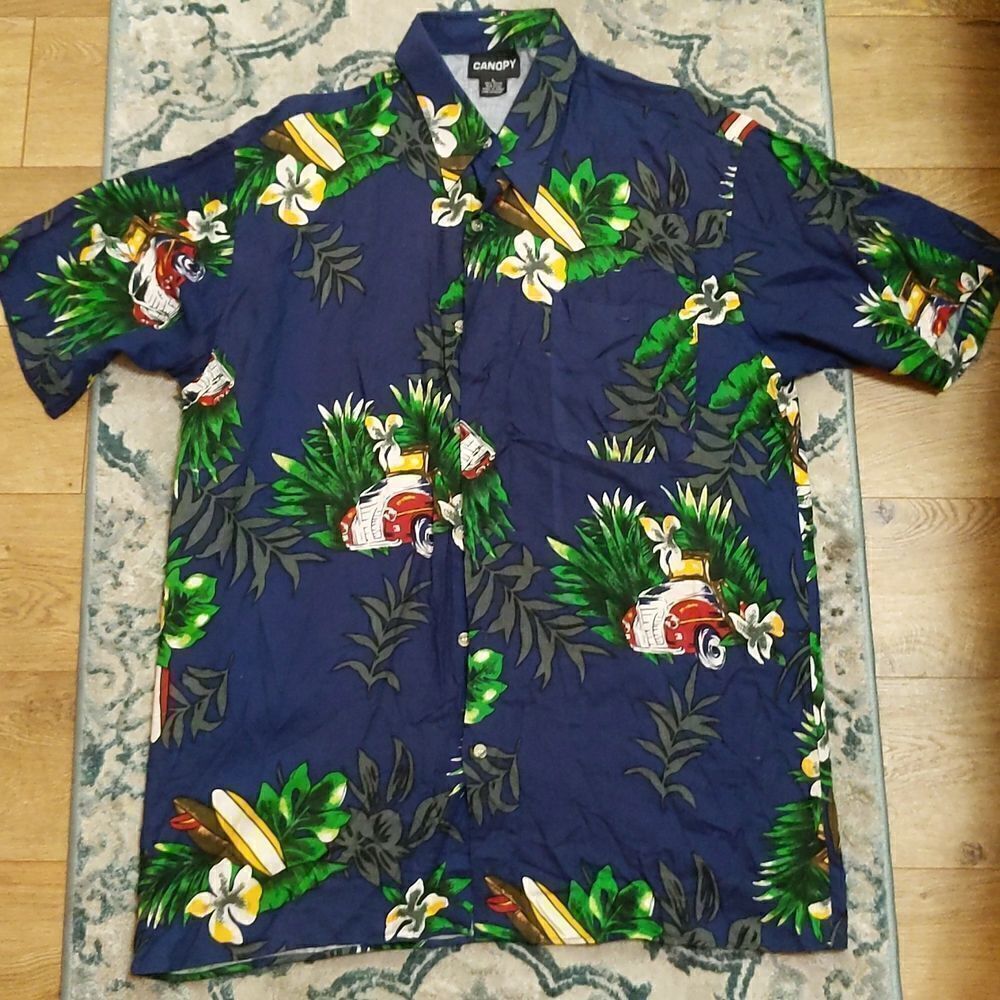 Vintage Canopy Hawaiian Mens Button Down Shirt L